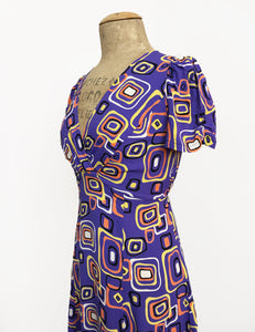 Purple Mid Century Halloween Candy Corn Squares Retro Rita Dress - FINAL SALE