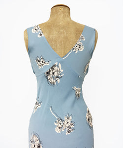 1930s Style Powder Blue Stencil Floral Harlow Slip Dress