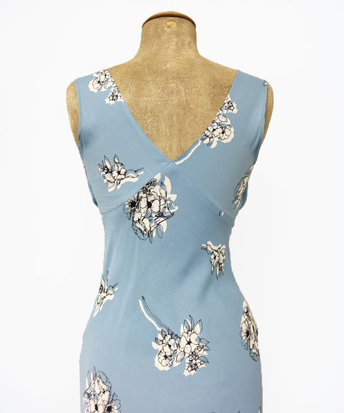 1930s Style Powder Blue Stencil Floral Harlow Slip Dress