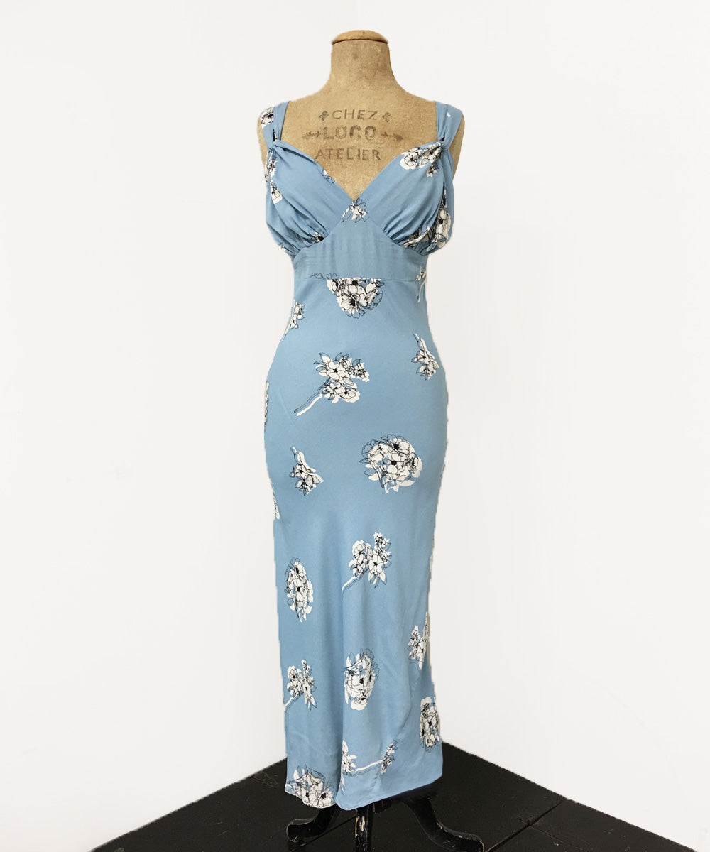 1930s Style Powder Blue Stencil Floral Harlow Slip Dress