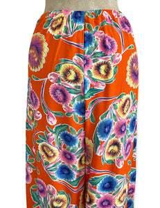Orange Colorful Oil Cloth Print 1940s Style High Waisted Palazzo Pants