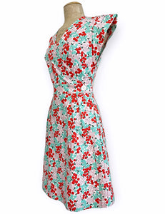 FINAL SALE - Scout for Loco Lindo - 1940s Style Holiday Berry Garden Wrap Dress