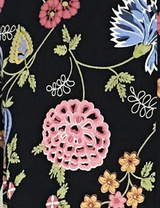 1940s Style Black & Colorful Indochine Print Cascade Wrap Dress