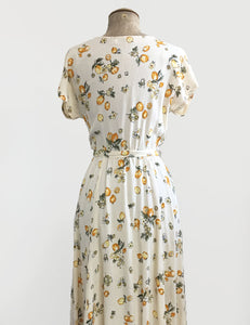 Vintage Style Ivory Lemon Print Megan Cowl Neck Dress