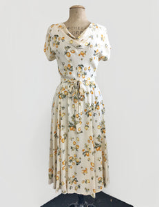 Vintage Style Ivory Lemon Print Megan Cowl Neck Dress