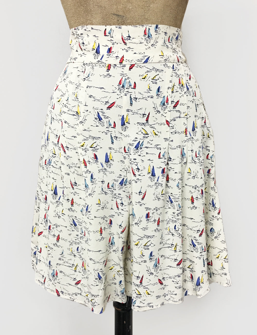 Ivory Nautical Sailboat Print High Waisted Retro Shorts