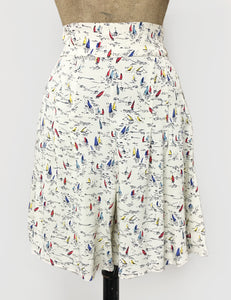 Ivory Nautical Sailboat Print High Waisted Retro Shorts