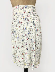 Ivory Nautical Sailboat Print High Waisted Retro Shorts