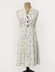 Ivory Nautical Sailboat Print Sleeveless Knee Length Vintage Dress