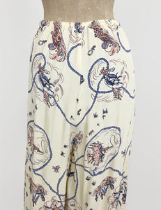Ivory Vintage Western Print 1940s Style High Waisted Palazzo Pants