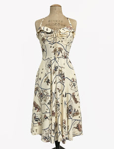 Ivory Vintage Western Print 1940s Style Marta Halter Dress