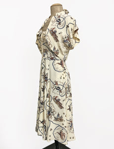 Ivory Vintage Western Print 1940s Style Marta Halter Dress