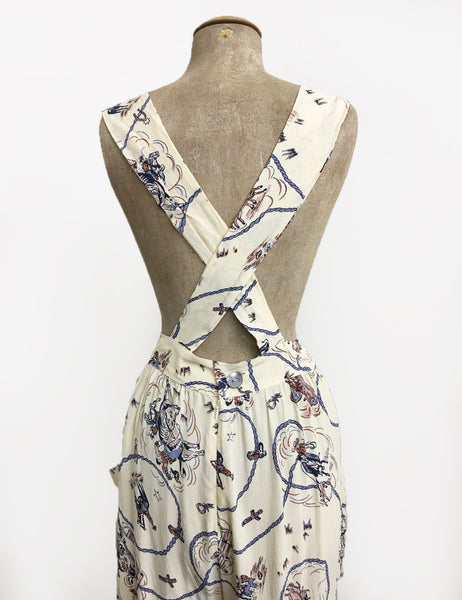 Ivory Vintage Western Print 1940s Style Rosie Bib Overalls
