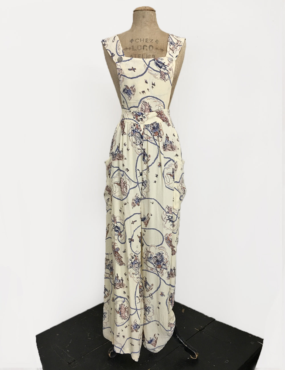 Ivory Vintage Western Print 1940s Style Rosie Bib Overalls