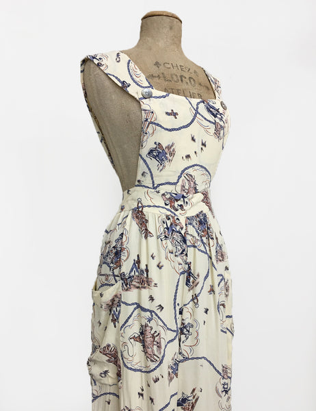 Ivory Vintage Western Print 1940s Style Rosie Bib Overalls