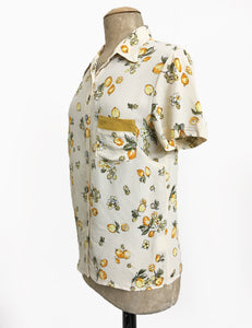 Ivory Lemon Print Button Up Short Sleeve Camp Shirt
