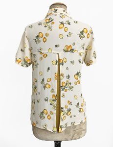 Ivory Lemon Print Button Up Short Sleeve Camp Shirt