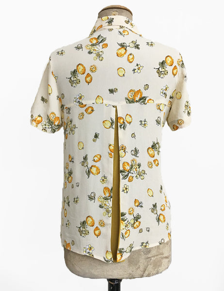 Ivory Lemon Print Button Up Short Sleeve Camp Shirt