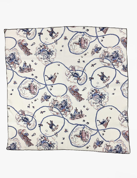 Ivory Vintage Western Print Square Hair & Neck Scarf