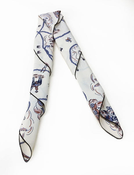 Ivory Vintage Western Print Square Hair & Neck Scarf