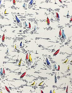 Ivory Nautical Sailboat Print Sleeveless Knee Length Vintage Dress