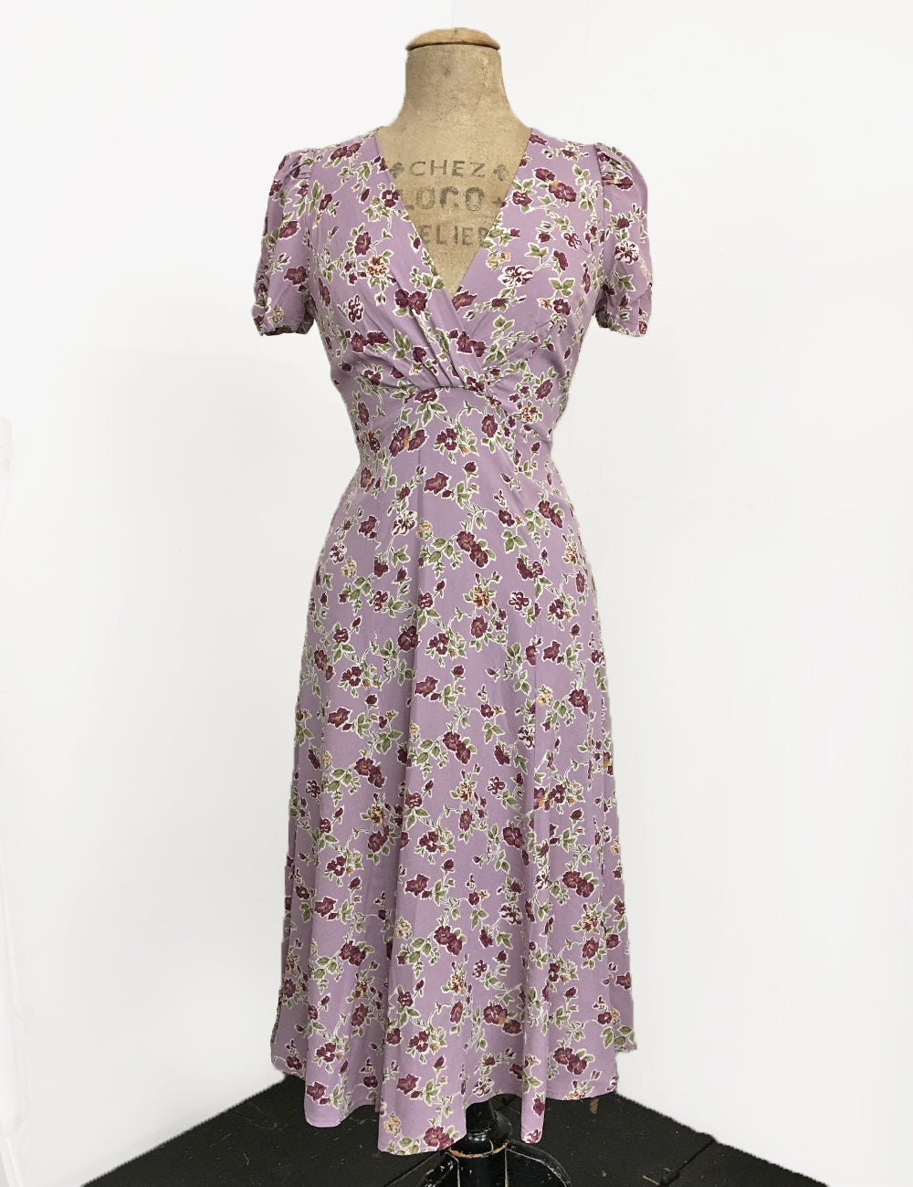 Lavender Floral Vintage Inspired Knee Length Rita Dress