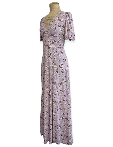 FINAL SALE - Lavender Floral Vintage Style Maxi Length Rita Dress