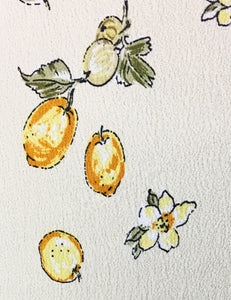 Ivory & Yellow Lemon Print Sleeveless Tea Length Vintage Day Dress