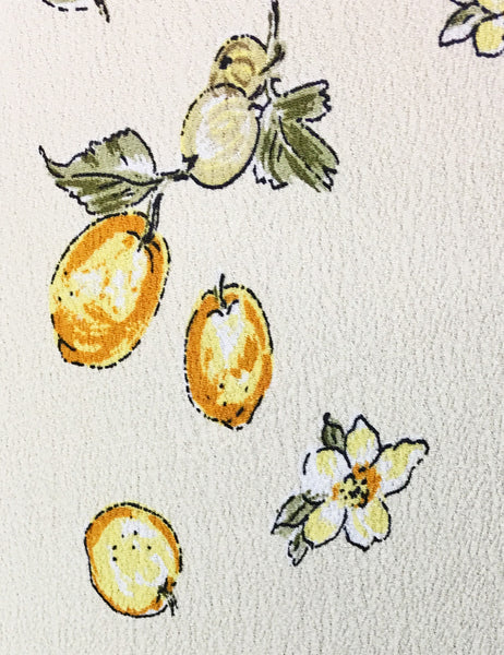 Ivory & Yellow Lemon Print Sleeveless Tea Length Vintage Day Dress