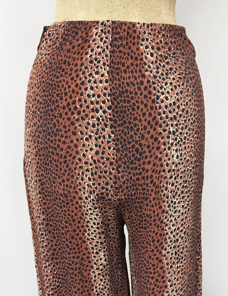 Brown Leopard Print 1940s Style High Waisted Palazzo Pants