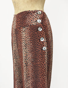 Brown Leopard Print 1940s Style High Waisted Palazzo Pants