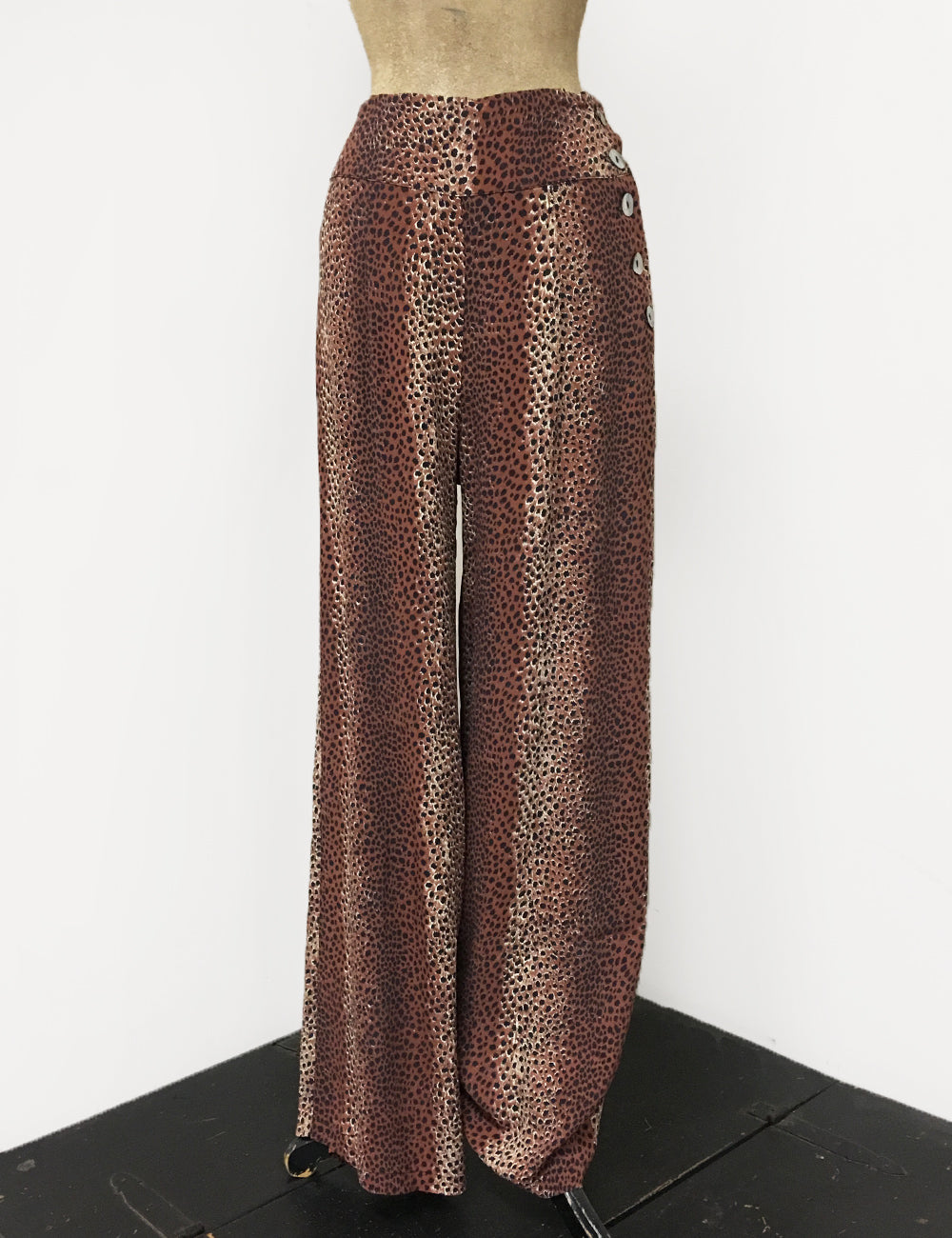 Brown Leopard Print 1940s Style High Waisted Palazzo Pants