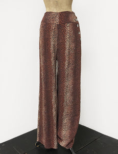 Brown Leopard Print 1940s Style High Waisted Palazzo Pants