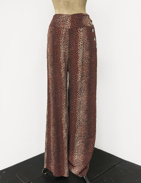 Brown Leopard Print 1940s Style High Waisted Palazzo Pants