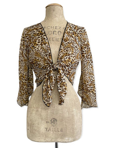 FINAL SALE  - Sheer Leopard Print Angel Wing Crop Tie Top & Cover Up