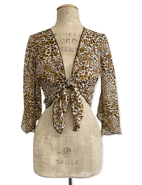 FINAL SALE  - Sheer Leopard Print Angel Wing Crop Tie Top & Cover Up