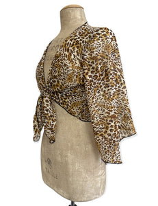 FINAL SALE  - Sheer Leopard Print Angel Wing Crop Tie Top & Cover Up