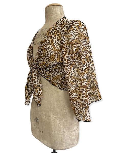 Sheer Leopard Print Angel Wing Crop Tie Top & Cover Up