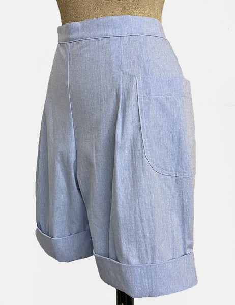 Scout Light Blue Chambray 1940s Style Woodland Walking Short