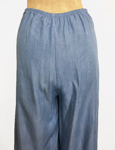 Soft Blue Chambray Wide Legged High Waisted Palazzo Pants