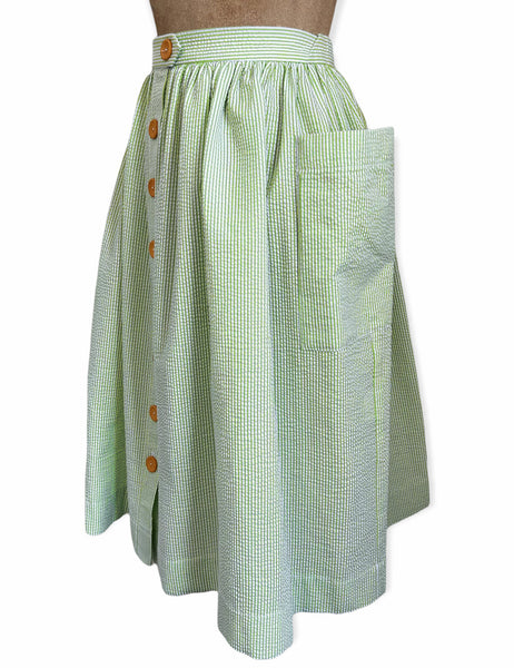 Scout for Loco Lindo Lime Green Seersucker 1940s Petunia Pocket Skirt