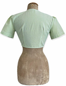 Scout Lime Green Seersucker 1940s Daisy Tie Top
