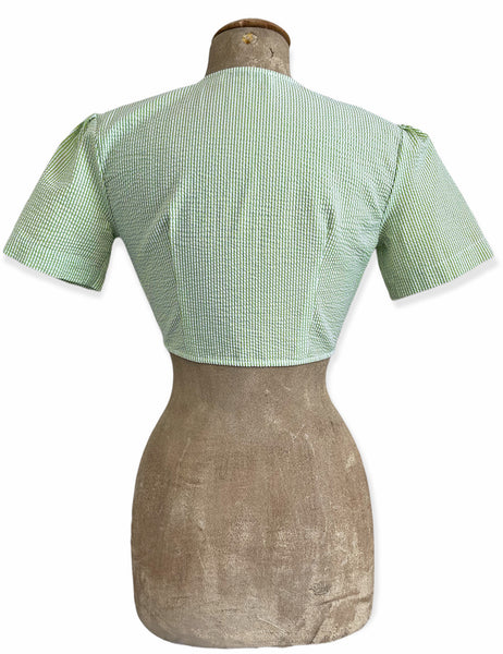 Scout Lime Green Seersucker 1940s Daisy Tie Top