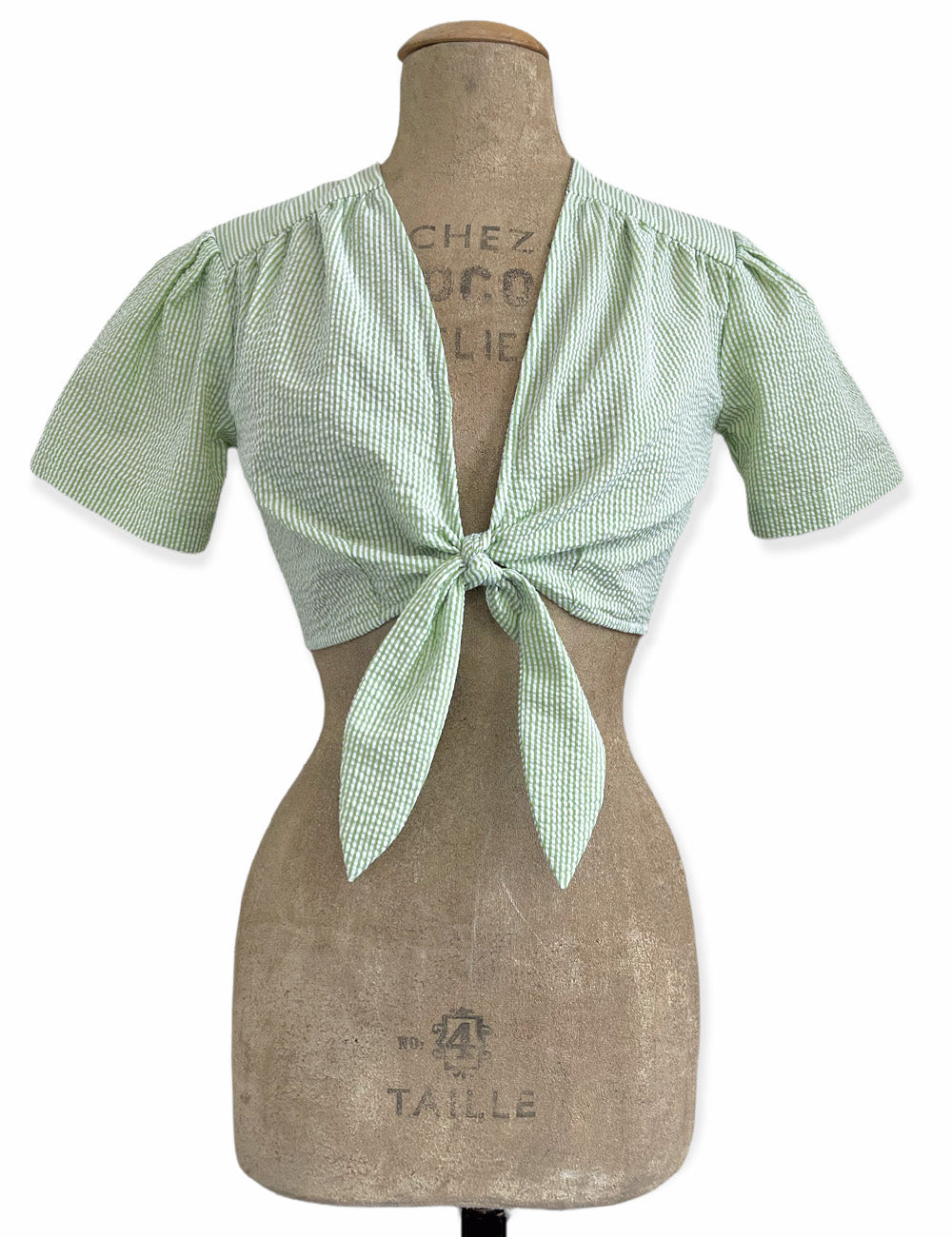 Scout Lime Green Seersucker 1940s Daisy Tie Top