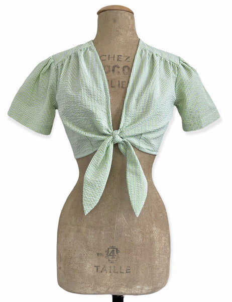 Scout for Loco Lindo Lime Green Seersucker 1940s Daisy Tie Top