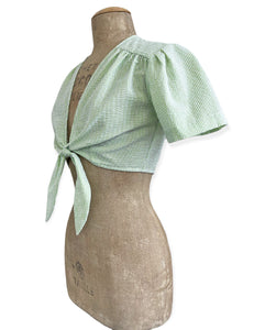 Scout Lime Green Seersucker 1940s Daisy Tie Top