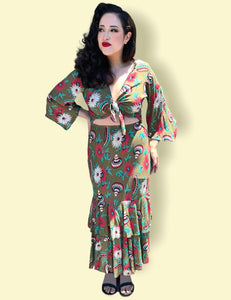 FINAL SALE - Olive Green Sombrero Print Tiered Mimi Maxi Skirt