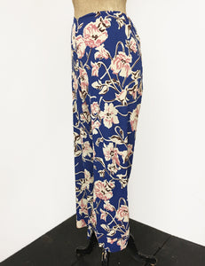 Blue Deco Floral Print Louise Lounge Capri Pants - FINAL SALE