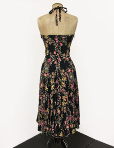 Black & Colorful Baroque Floral 1940s Inspired Marta Halter Swing Dress