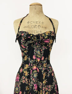 Black & Colorful Baroque Floral 1940s Inspired Marta Halter Swing Dress